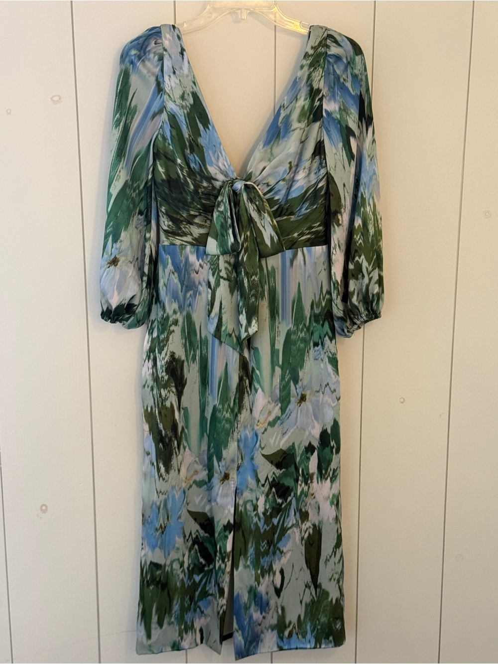 Monique Lhuillier Green and Blue Tie-Front Midi Dress